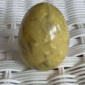 Vintage Hand Carved Yellow Green Onyx Marble Egg 3” – Polished Collectible Stone
